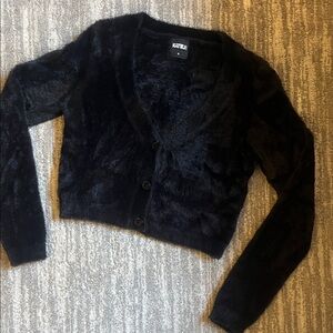 Katie J NYC Black Fuzzy Tween Cardigan